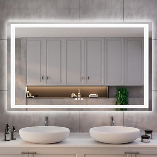 ISKM 50x36 LED Mirror for Bathroom, Front and Back Lit, Anti-Fog, Dimmable