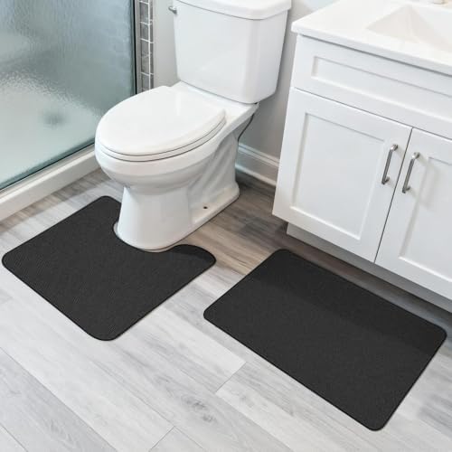 Bosap Bath Mat Set 2 Pieces,Ultra Thin Bathroom Rugs,Rubber Toilet Rugs