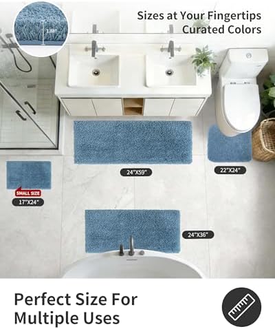 ILANGO Blue Toilet Rugs U Shaped 22" × 24" Non Slip & Super Absorbent Extra Thick Soft, Washable Bath Mats for Bathroom Floor, Microfiber Plush Shaggy Contour Bath Rugs for Toilet,Dry Quick