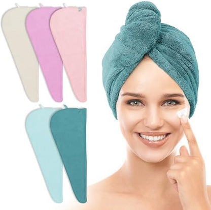 TENSTARS Hair Towel Wrap for All Hair Types, 5 Pack Microfiber Turban