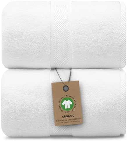 Alusa Home 100% Organic Luxury Bath Sheets - GOTS Certified - Extra Large 35x70 Inches (Pack of 2) Zero-Twist, Long-Staple Cotton Bath Sheet Set (White)