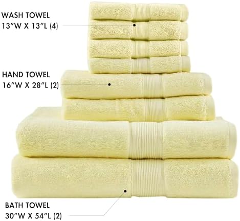 Madison Park 800GSM 100% Cotton Bathroom Bath Towel Set of 8, Yellow