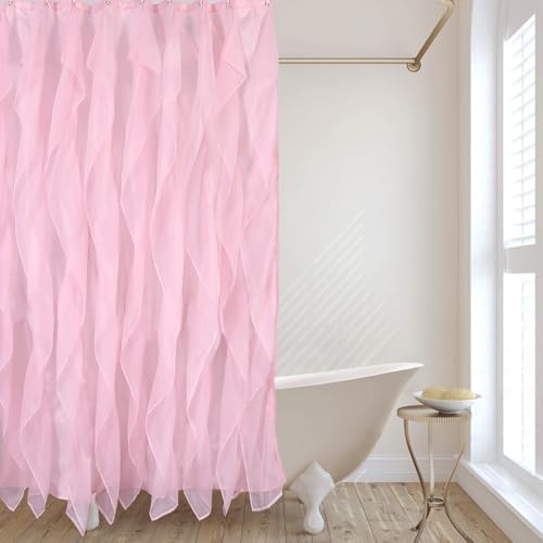 Pink Ruffle Shower Curtains for Bathroom Sheer Shower Curtain, 72in Long