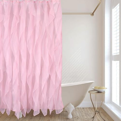 Pink Ruffle Shower Curtains for Bathroom Sheer Shower Curtain, 72in Long
