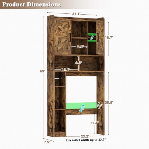 Farmhouse Over The Toilet Storage Cabinet with Barn Door, Reversible Side