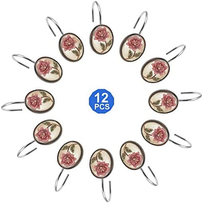 Zahari Home Larrisa Shower Hooks Set - Curtain Rings with Unique Design - 12 Resin Hooks for Customizing Your Shower Space