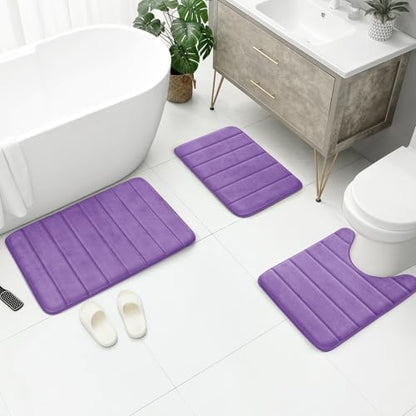 BYSURE Lavender Memory Foam Bathroom Rug Set 3 Piece