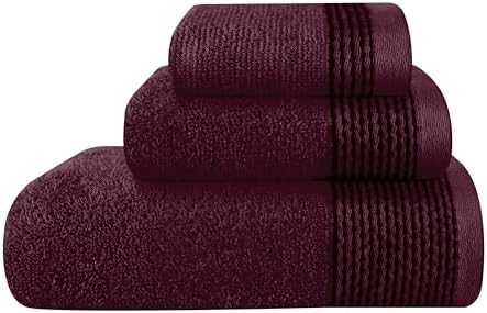 Belizzi Home Ultra Soft 3 Pack Cotton Towel Set, Contains a Bath Towel 28x55 inch, a Hand Towel 16x24 inch & a Wash Coth 12x12 inch, Ideal Everyday use, Compact & Lightweight -Burgundy