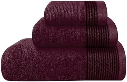 Belizzi Home Ultra Soft 3 Pack Cotton Towel Set, Contains a Bath Towel 28x55 inch, a Hand Towel 16x24 inch & a Wash Coth 12x12 inch, Ideal Everyday use, Compact & Lightweight -Burgundy