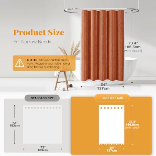 BTTN 54 x 72 Boho Linen Heavy Duty Cloth Shower Curtain Set, Burnt Orange