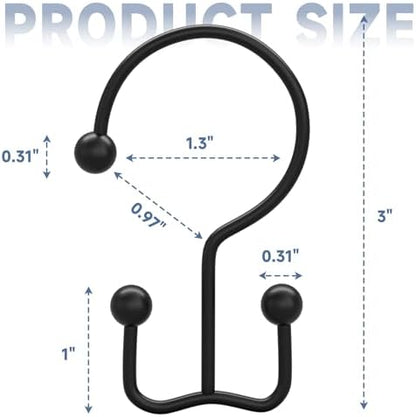Titanker Shower Curtain Hooks Rings, Rust Resistant Metal Minimalist Simple Double Glide Shower Hooks Rings for Bathroom Shower Rods Curtains, Set of 12 Hooks - Black