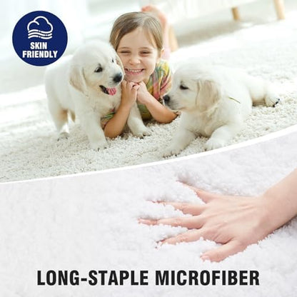TECHMILLY U Shaped Super Soft Shaggy Bathroom Rugs, Absorbent Thick Non Slip Microfiber Toilet Rugs, Quick Dry Machine Washable Bath Mat for Bathroom Floor, Bathtub and Shower 24"x20" White