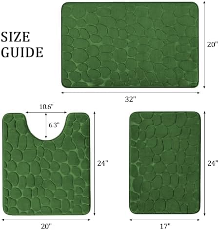 YIHOUSE Bathroom Rugs Mat Set, Memory Foam Bath Mat 3 Piece Green