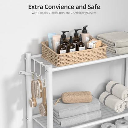 Hodonas Over The Toilet Storage Organizer - 7 Tiers Space Saving Bathroom Shelves, Adjustable Above Toilet Shelf Rack, Metal Organizer Shelf Over Toilet for Bathroom Storage and Organization, White