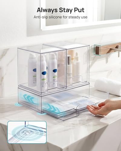 Vtopmart Clear Stackable Storage Drawers Set of 3, Plastic Organizer Bins