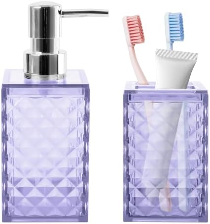 2 PCS Bathroom Accessory Set, Purple Soap Dispenser and Toothbrush Holder