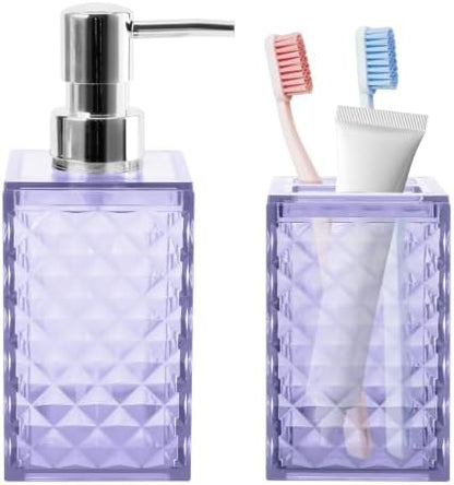 2 PCS Bathroom Accessory Set, Purple Soap Dispenser and Toothbrush Holder