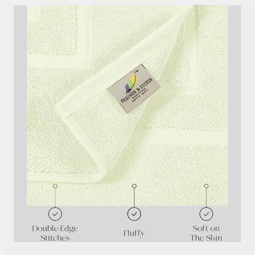 Feather & Stitch 2 Piece Towel Like Bath Mats (30x21 Inch) 100% Cotton Terry Bath Mats, Bathroom Shower Floor Mats [NOT A Bathroom Rug], Soft Absorbent Washable Mats - Frost