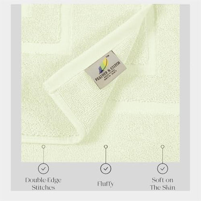 Feather & Stitch 2 Piece Towel Like Bath Mats (30x21 Inch) 100% Cotton Terry Bath Mats, Bathroom Shower Floor Mats [NOT A Bathroom Rug], Soft Absorbent Washable Mats - Frost