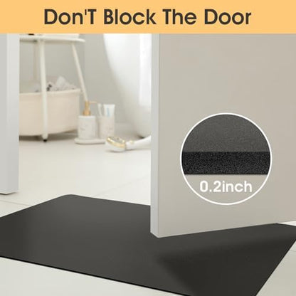 ACCUMTEK Non Slip Bath Mat, Thin Bathroom Rugs Fit Under Door, Quick Dry Bath Mats, Machine Washable Bath Rugs for Bathroom, Bathtub & Kitchen, Bathtub, Charcoal Gray/Solid/32 x20