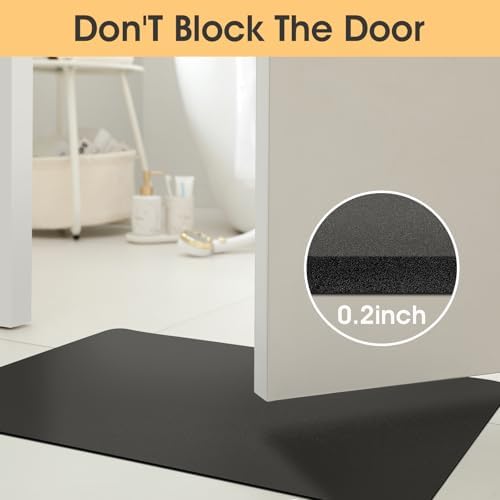 ACCUMTEK Non Slip Bath Mat, Thin Bathroom Rugs Fit Under Door, Quick Dry Bath Mats, Machine Washable Bath Rugs for Bathroom, Bathtub & Kitchen, Bathtub, Charcoal Gray/Solid/24 x17