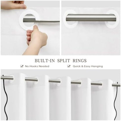 Furlinic Scalloped Shower Curtain 72x78 White No Hook Boho Linen Waterproof