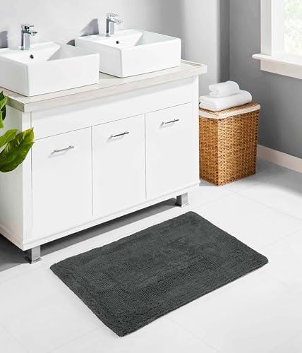 COTTON CRAFT 2 Pack Reversible Bath Mat Rug - Plush -17x24- Charcoal Grey