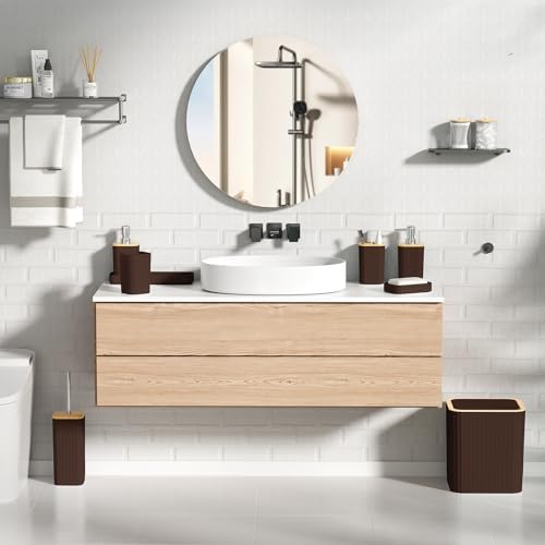 XLHOMO Bathroom Set - Elegant Brown Bathroom Set, 10PC Brown Bathroom Accessories Set, Bathroom Sets with Toilet Brush, Bathroom Trash Can
