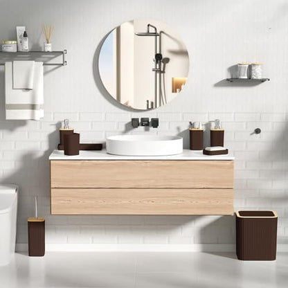 XLHOMO Bathroom Set - Elegant Brown Bathroom Set, 10PC Brown Bathroom Accessories Set, Bathroom Sets with Toilet Brush, Bathroom Trash Can