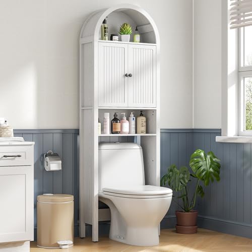 Arched Over The Toilet Storage Cabinet with Fluted Doors, Bathroom Shelf