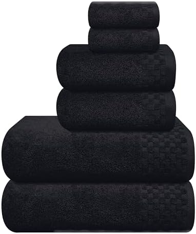 MyOwn Premium Cotton 6 Pack Towel Set for Bathroom, Contains 2 Bath Towels 28x55 inch, 2 Hand Towels 16x24 inch & 2 Wash Coths 12x12 inch, Ideal Everyday use, Compact & Lightweight - Black