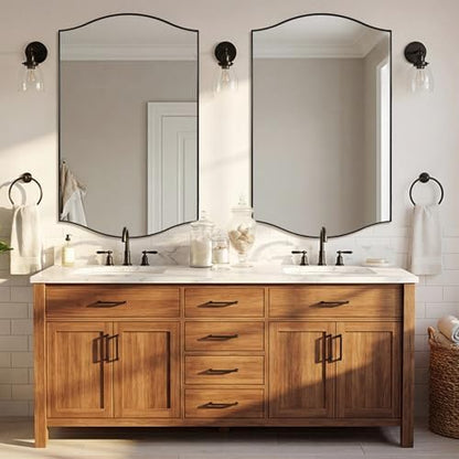 ANDY STAR 30"x48" Scalloped Mirror，Matte Black Rectangle Bathroom Mirror with Curved Edge Stainless Steel Metal Frame, Large Wall-Mounted Mirror for Bathroom, Entryway (Horizontal/Vertical)