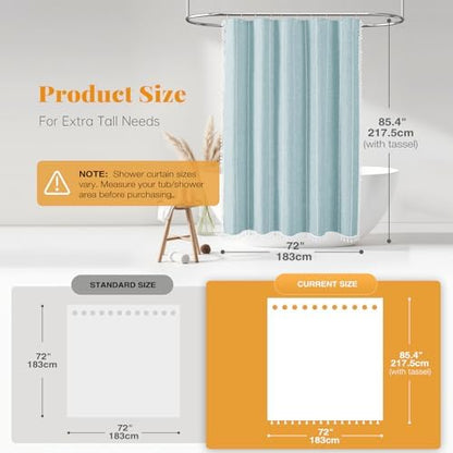 BTTN 72x84 Long Boho Farmhouse Linen Heavy Duty Shower Curtain, Fog Blue