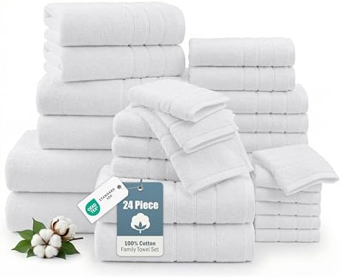 Casa Platino Bath Towel Set 100% Cotton 24 Piece Soft Absorbent - White