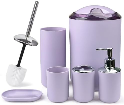 CERBIOR Bathroom Accessories Set 6 Piece Bath Ensemble,Purple