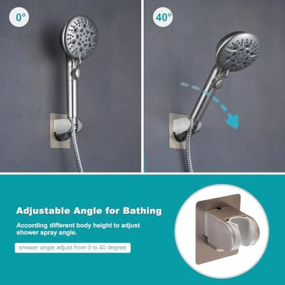 GwernKB Shower Head Holder Strong Adhesive No Drilling Wall Mount Adjustable Handheld Showerhead Bracket for RV Kids Bathroom Shower,Fix Firmly and Use Conveniently (Brushed Nickle, 1)