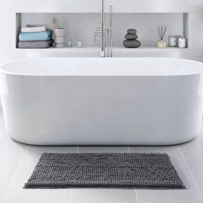FRESHMINT Large Chenille Bathroom Rugs Mat 36”x24”, Non-Slip Bath Mat for Bathroom Floor & BathTub, Washable Soft Shower Shag Bath Rugs, Durable Fluffy Thick Water Absorbent Microfiber Shower Mat,Gray