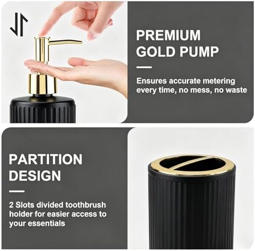 Black Glass Bathroom Accessories Set, Soap Dispenser and Toothbrush Holder