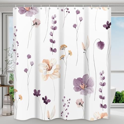WITHLOC Floral Shower Curtains for Bathroom, Plum Flower, 72" W x 72" L