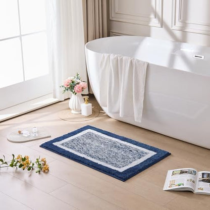 CozeCube Navy Blue Bath Mat 24"x16" Non Slip Washable Rug