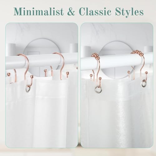 Goowin Shower Curtain Hooks, 12 Pcs Shower Curtain Rings, Stainless Steel Shower Curtain Hangers, Metal Shower Curtain Hooks Rings Rust Proof, Minimalist Shower Hooks for Shower Curtain, Rose Gold