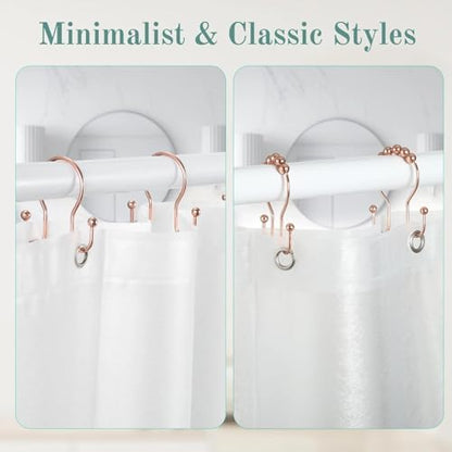 Goowin Shower Curtain Hooks, 12 Pcs Shower Curtain Rings, Stainless Steel Shower Curtain Hangers, Metal Shower Curtain Hooks Rings Rust Proof, Minimalist Shower Hooks for Shower Curtain, Rose Gold