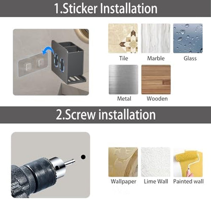 Grey Toothbrush Holder wall Mount, Aluminum，No Drilling Required