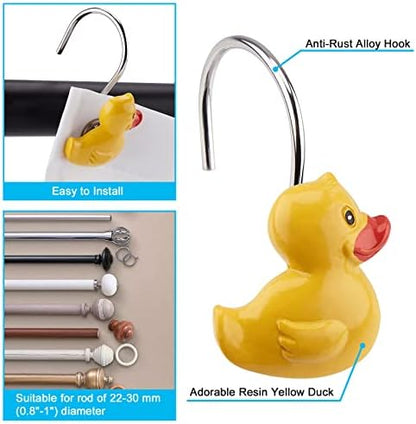 AGPtek Duck Shower Curtain Hooks, 12PCS Yellow Duck Resin Hooks