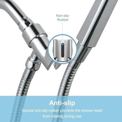 OFFO Shower Head Holder All Metal for Handheld Shower Head, Adjustable Shower Arm Mount with Solid Brass Pivot Ball, 1/2 in IPS Female Inlet and Male Outlet, Chrome
