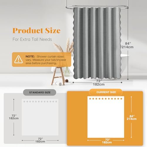 BTTN Boho Scalloped Linen Textured Cloth Shower Curtain, 72x84, Grey/Gray