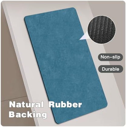 TYUU Thin Toilet Rug, Bathroom Rugs Non Slip, 20x24 U Shape Denim Blue