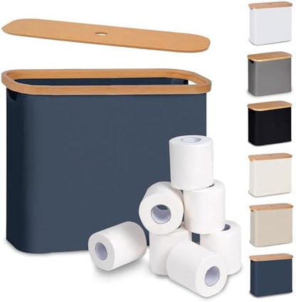efluky Toilet Paper Basket with Lid, Toilet Paper Organizer for Bathroom, Free Standing Toilet Paper Holder with Storage, Blue