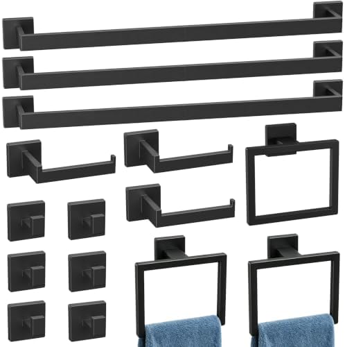 Luxbaro 15-Pieces 24 Inch Matte Black Bathroom Accessories, Wall Mounted