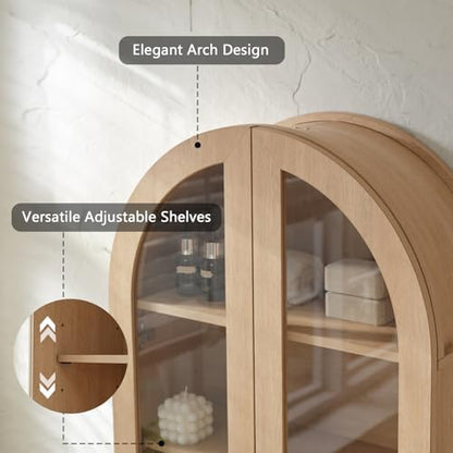Bathroom Arched Wall Cabinet, 23.5'' Wide Medicine Cabinet, Bathroom Cabinet Wall Mount W/ Glass Doors & Adjustable Shelves, Over The Toilet Storage Cabinet for Laundry Room, Bedroom,Kitchen,Natural